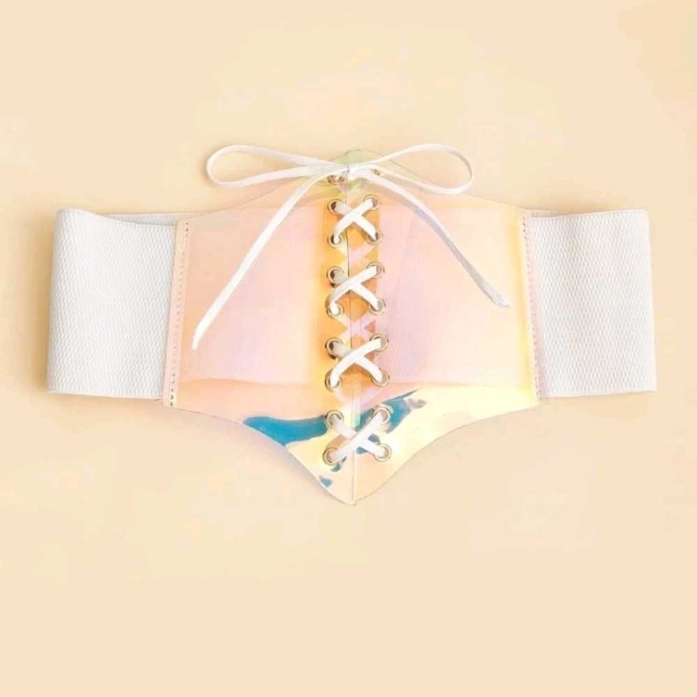Corset Belt White Pink See Through Snap Closure
